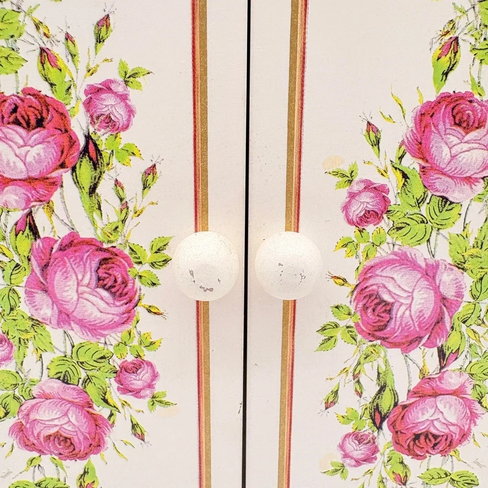 Vintage Shabby Chic White Floral Jewelry Armoire Rose Trinket Box Organizer